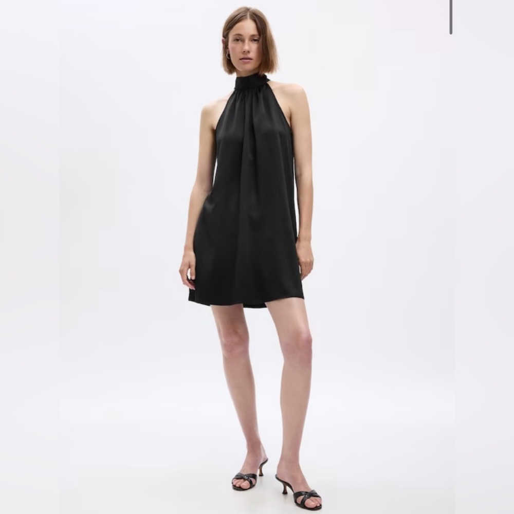 GAP NWT Satin Swing Mini Bow Back Dress - Black